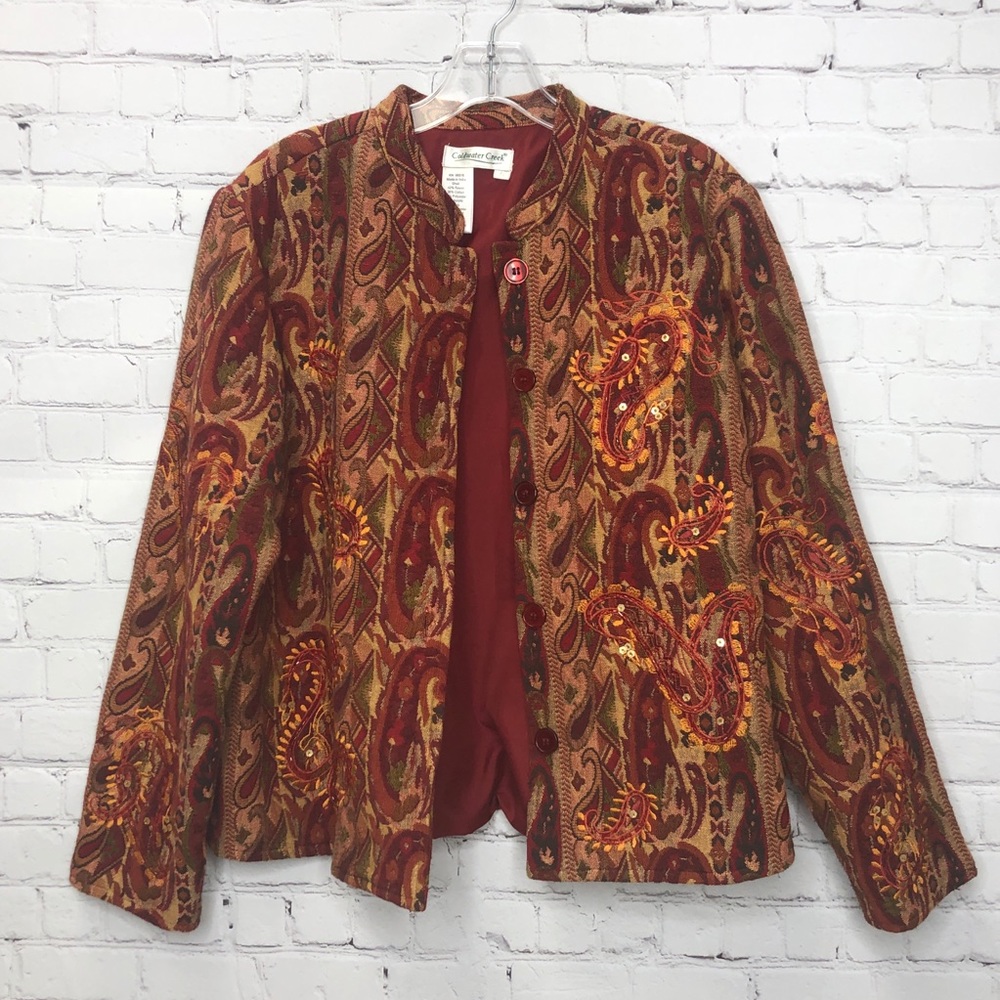 Coldwater Creek Paisley Tapestry Sequined Jacket